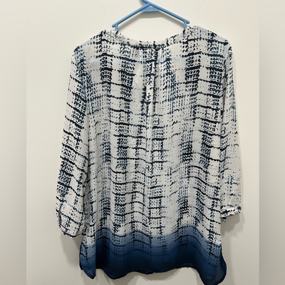 Willi Smith Blouse XL‎ Blue White Top Women’s Work Dress 3/4 Sleeves Casual - Picture 4 of 6